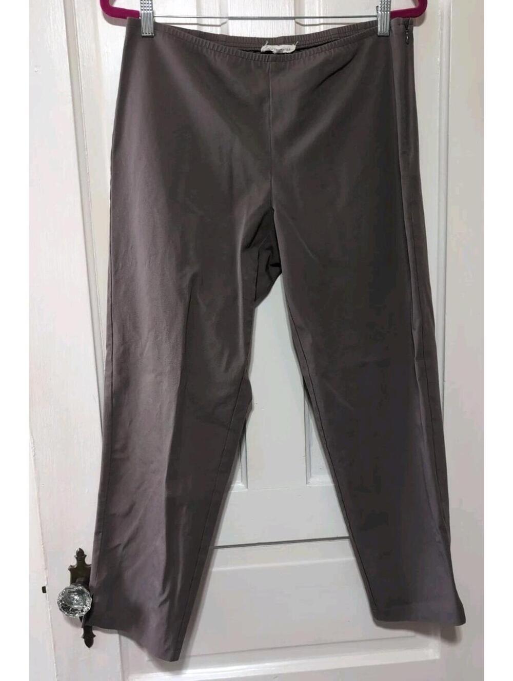Eileen Fisher Taupe Cotton Blend Stretch Side Zip Ankle Pants Women's M(1351)